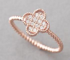 CZ Rose Gold Clover Ring Sterling Silver - Four Leaf Clover Ring from Kellinsilver.com