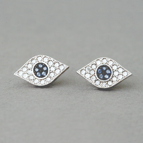 Sapphire Swarovski Evil Eye Stud Earrings on Luulla